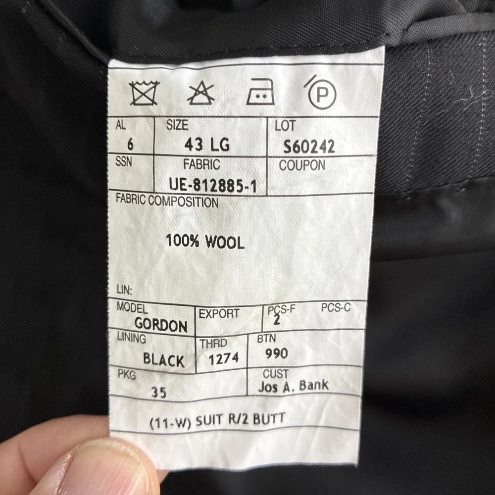 Jos. A Bank Men's Black Pinstripe Wool Blazer 43L Sport Coat Suit Jacket